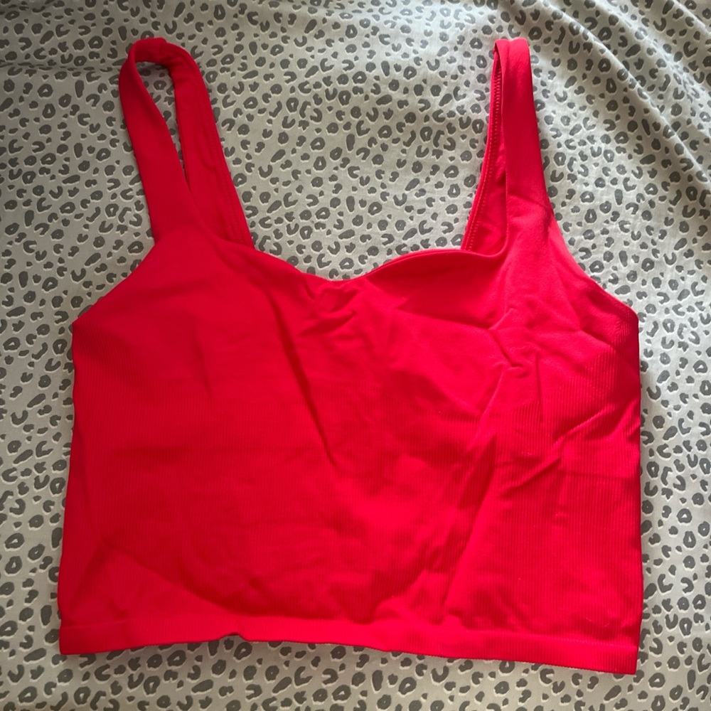 Red PINK Ribbed Crop Tank Top